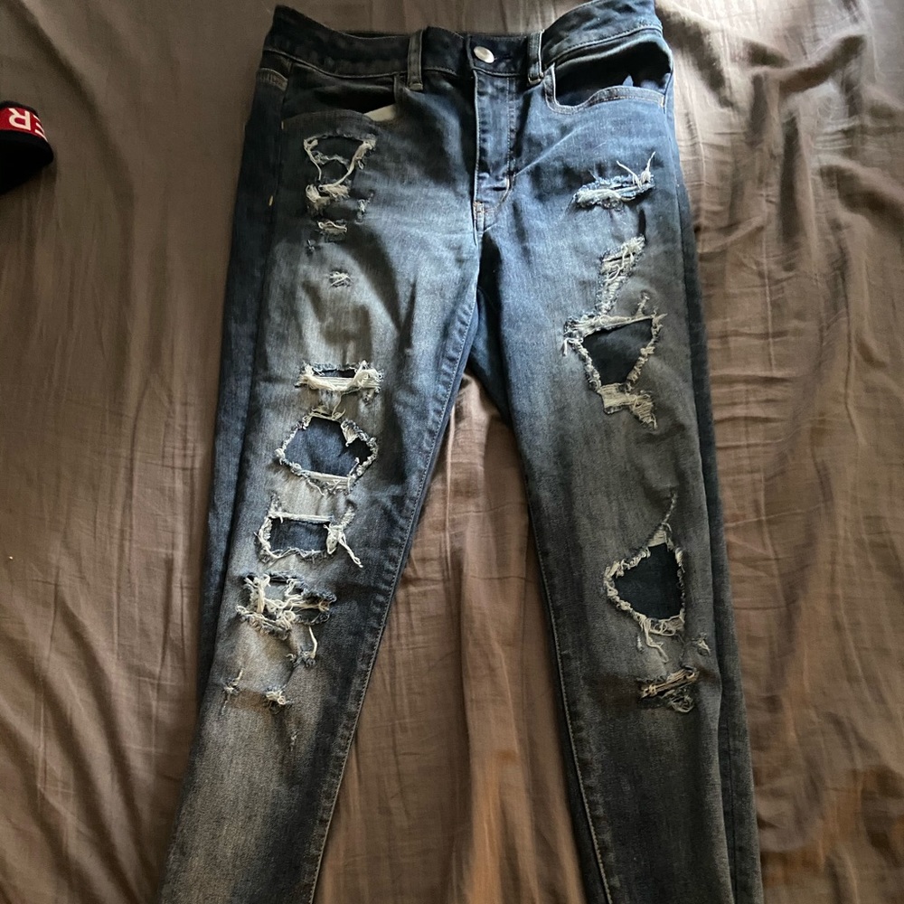 american eagle patched high rise skinny jeans